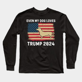 Even My Dog Loves Trump 2024 Distressed USA flag  Vintage Long Sleeve T-Shirt